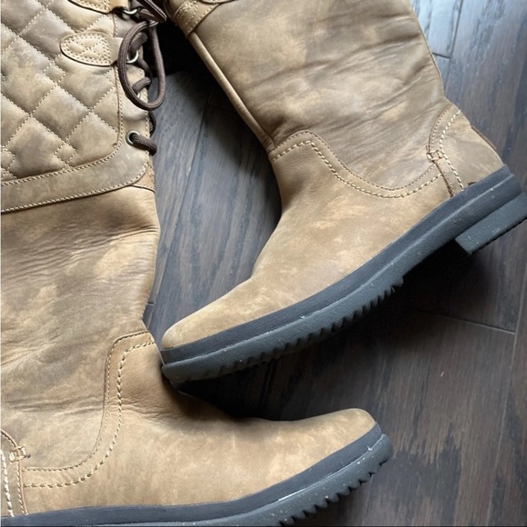 Ugg Boots Elsa Deco Sz 6.5 Chestnut Brown Quilted Waterproof Tall Leather EUC - Picture 11 of 13